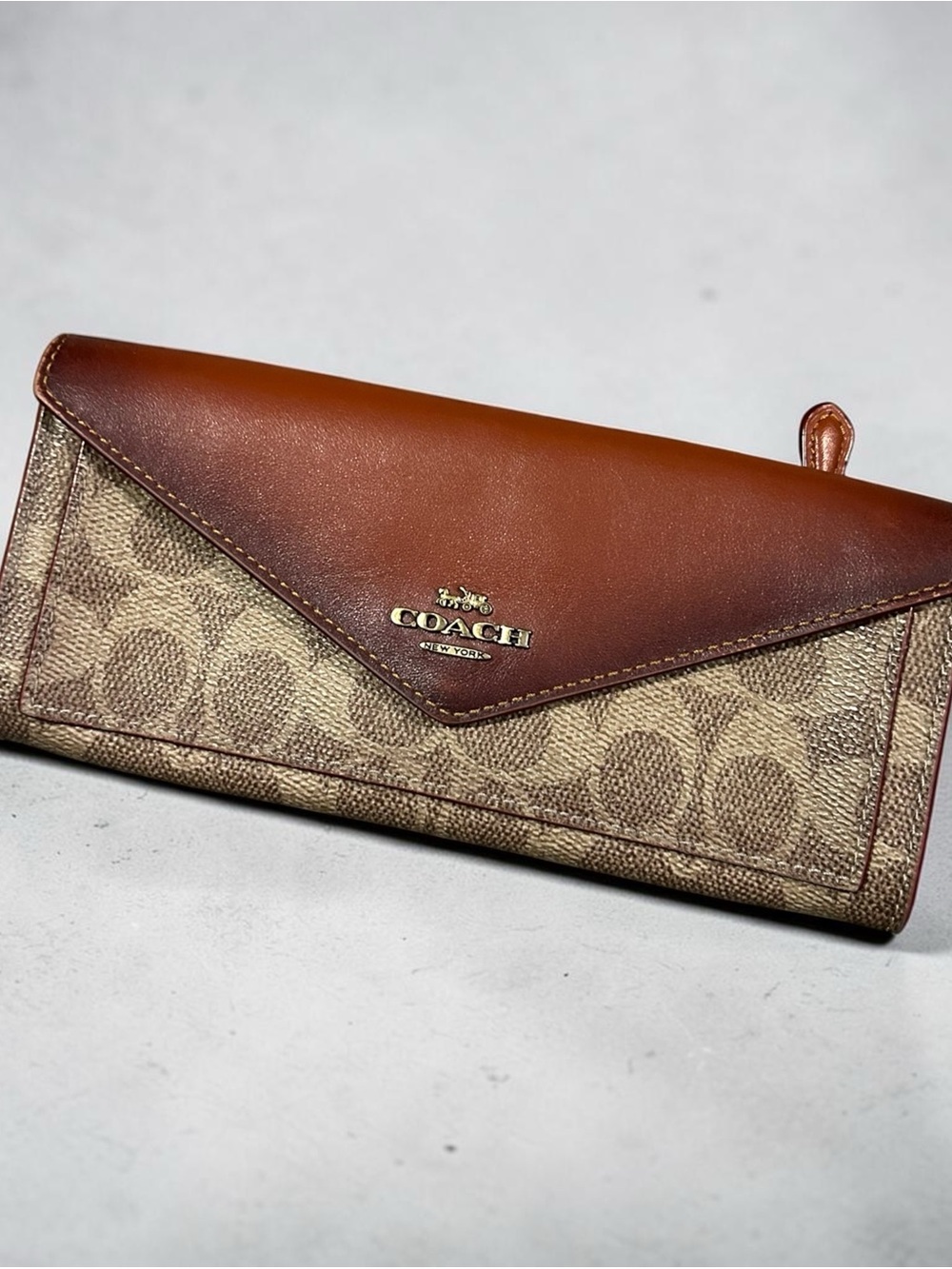 Coach Brown/Tan Signature vinyl Envelope Wallet